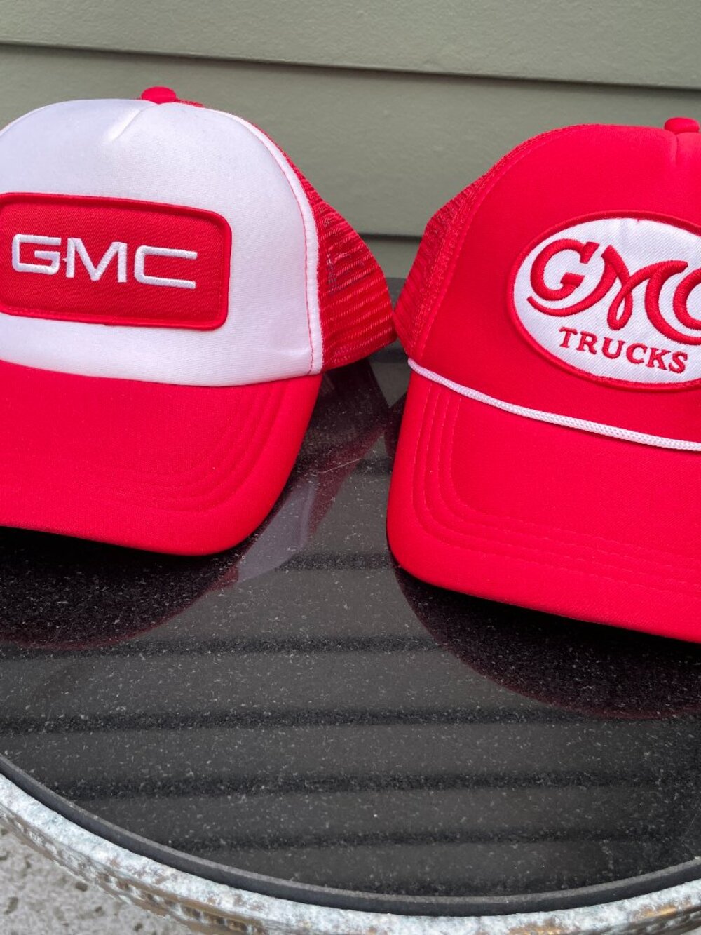 GMC Trucker Hat Lot of 2 Mesh Snapback Caps Red White GMC Trucks Logo